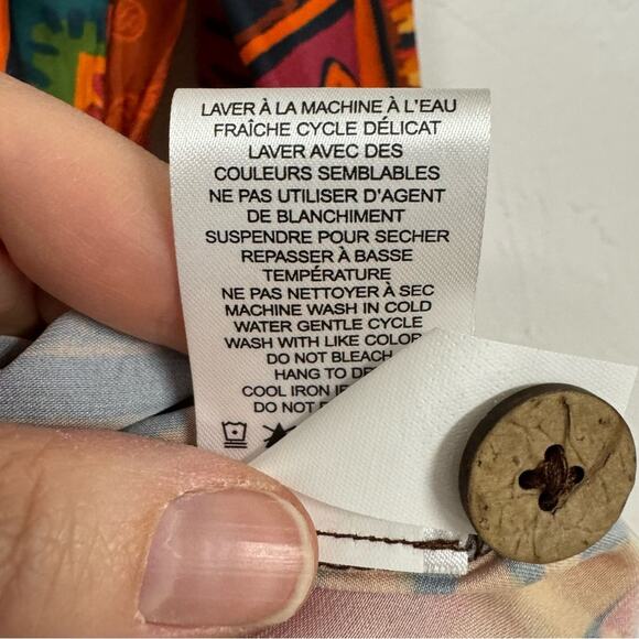 Rachel Zoe Colorful Tropical Print Button Down Shirt Womens XS Bird Palm Tree - Picture 10 of 11